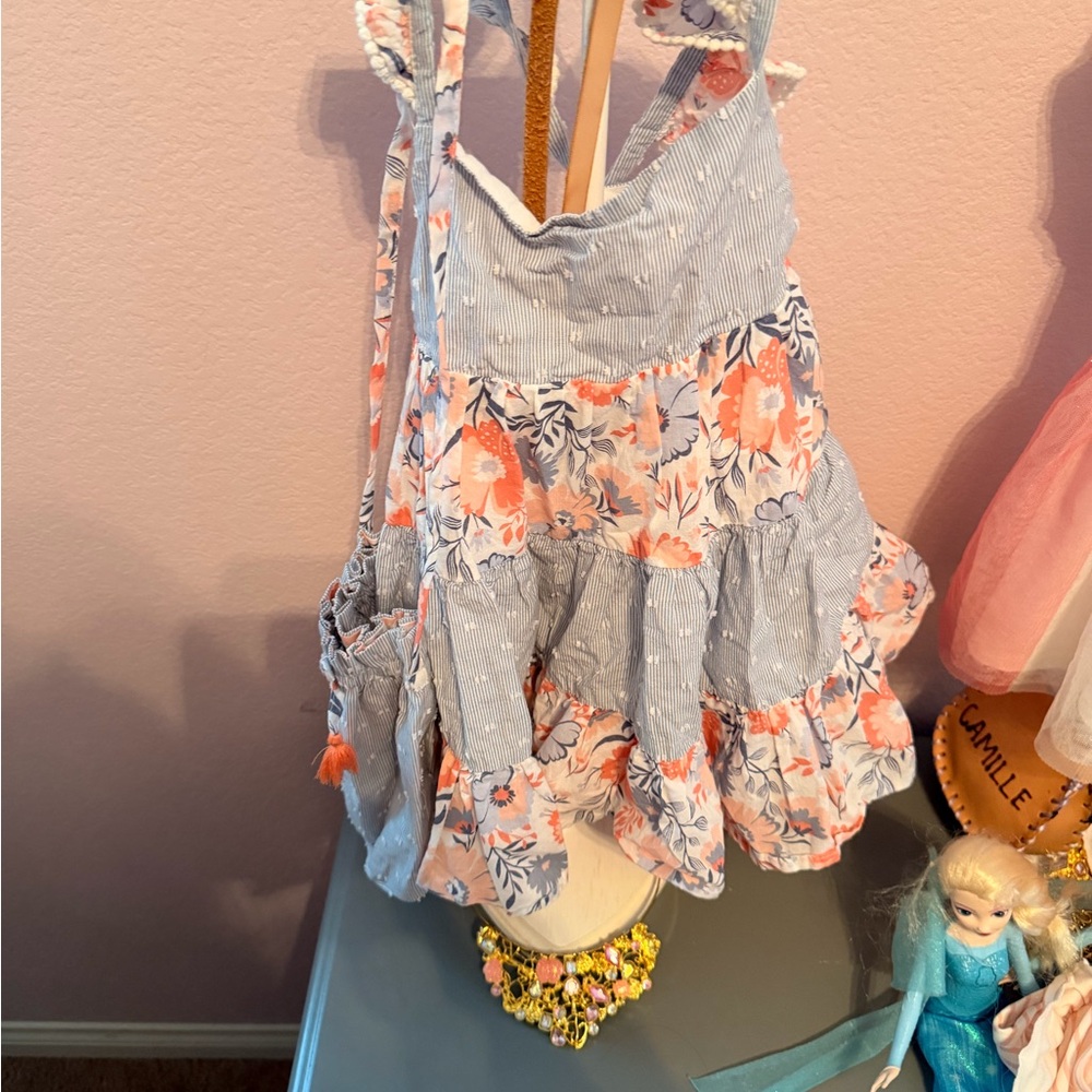 Tahari Blue and Pink Floral Kids Casual Dress with matching bag
